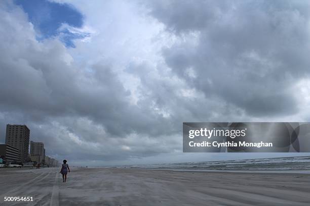 Deserted beach as Tropical Storm / Hurricane Arthur moves past Daytona Beach Shores, Florida on July 2, 2014