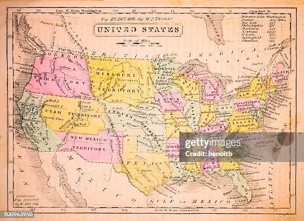 illustrazioni stock, clip art, cartoni animati e icone di tendenza di 1852 mappa degli stati uniti - mississippi state v arkansas