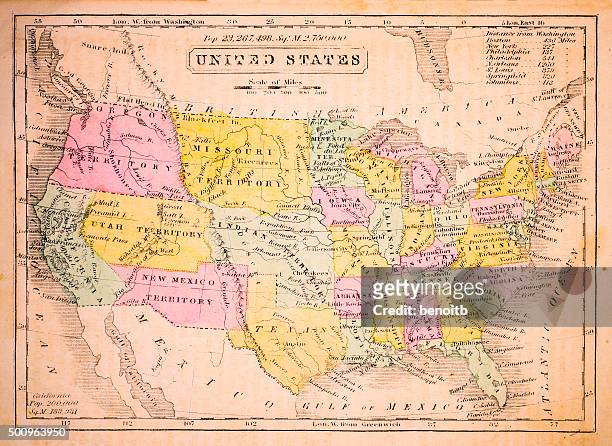 stockillustraties, clipart, cartoons en iconen met united states 1852 map - mississippi v texas