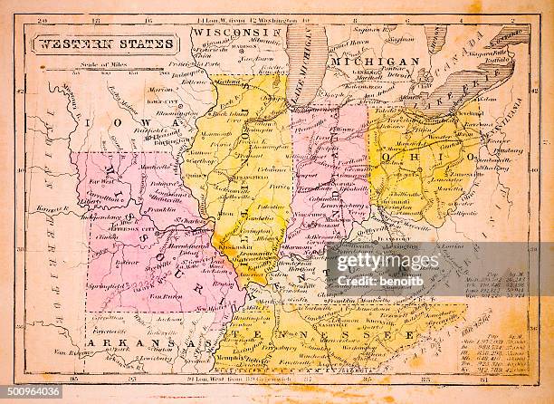 western states 1852 map - tennessee v kentucky stock illustrations