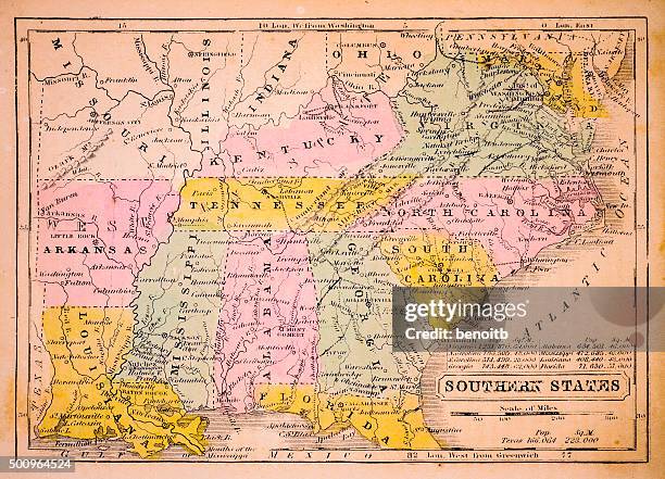 bildbanksillustrationer, clip art samt tecknat material och ikoner med southern states 1852 map - mississippi state v arkansas