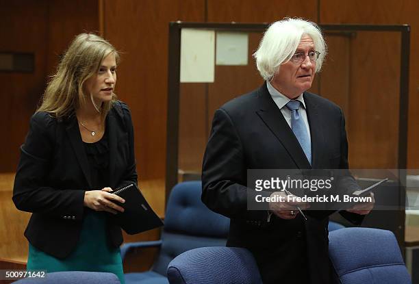 Attorneys Sharon Appelbaum and Thomas Mesereau speak in court during the Marion "Suge" Knight court appearance at the Clara Shortridge Foltz Criminal...