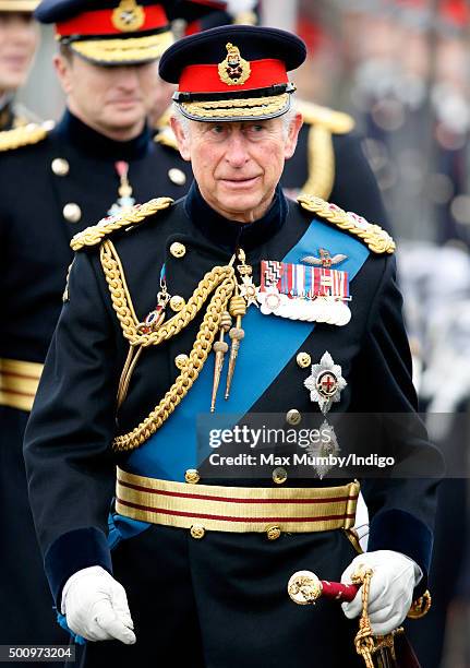 Prince Charles, Prince of Wales inspects the Officer Cadets as he represents Queen Elizabeth II during the Sovereign's Parade at the Royal Military...