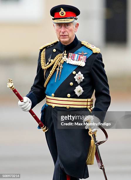 Prince Charles, Prince of Wales inspects the Officer Cadets as he represents Queen Elizabeth II during the Sovereign's Parade at the Royal Military...