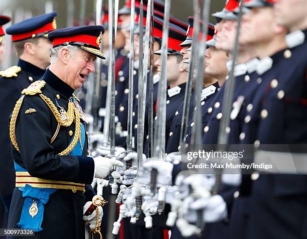 Prince Charles, Prince of Wales inspects the Officer Cadets as he represents Queen Elizabeth II during the Sovereign's Parade at the Royal Military...