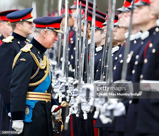 Prince Charles, Prince of Wales inspects the Officer Cadets as he represents Queen Elizabeth II during the Sovereign's Parade at the Royal Military...