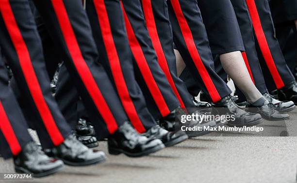 Officer Cadets takes part in the Sovereign's Parade at the Royal Military Academy Sandhurst on December 11, 2015 in Camberley, England. The...