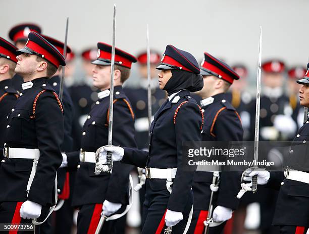 Officer Cadet Fatma Hassan Seleh Mubarak Bin Hamdan from the U.A.E wears a headscarf under her peaked cap as she takes part in the Sovereign's Parade...