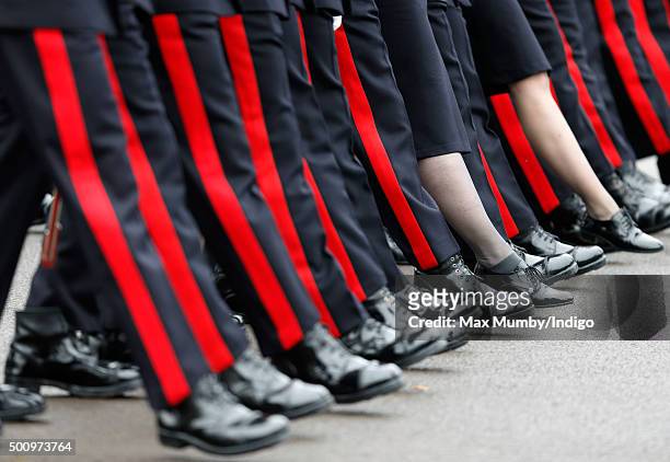 Officer Cadets takes part in the Sovereign's Parade at the Royal Military Academy Sandhurst on December 11, 2015 in Camberley, England. The...