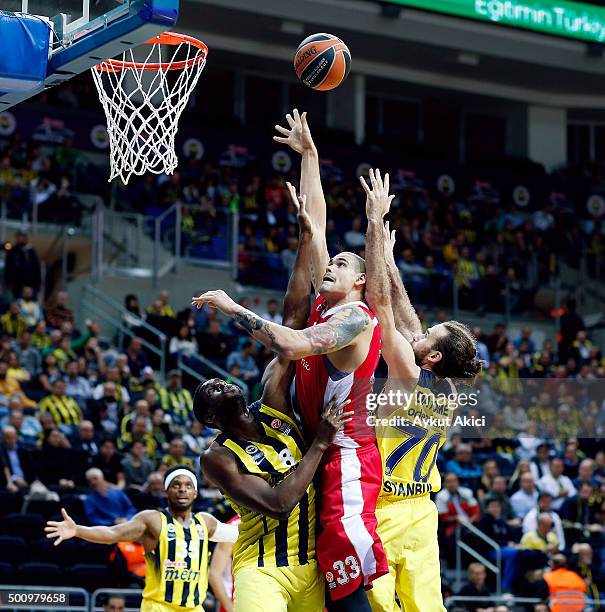 Maik Zirbes, #33 of Crvena Zvezda Telekom Belgrade in action during the Turkish Airlines Euroleague Basketball Regular Season Round 9 game between...