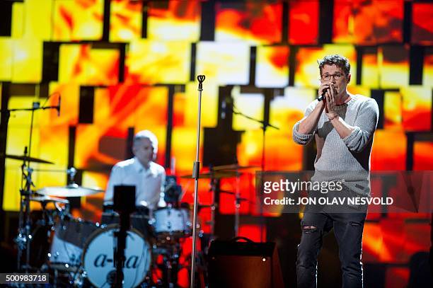 Singer Morten Harket of the Norwegian band a-ha performs on stage during the 2015 Nobel Peace Prize Concert at the Telenor Arena in Oslo, Norway, on...