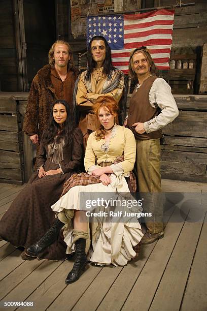 Wotan Wilke Moehring, Nik Xhelilaj, Milan Peschel, Iazua Larios and Henny Reents pose during a photo call for the television movie 'Winnetou' at MMC...