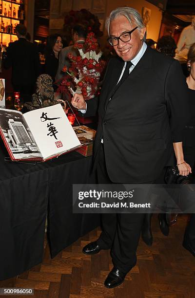 Sir David Tang attends a champagne reception to celebrate the launch of "Mandarin Oriental: The Book" by Assouline at Maison Assouline on December...