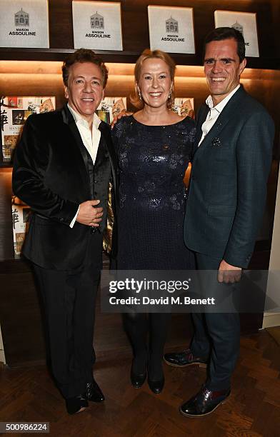 Ross King, Sarah Cairns, Director of Communications at Mandarin Oriental Hyde Park London, and Nick Rylance attend a champagne reception to celebrate...