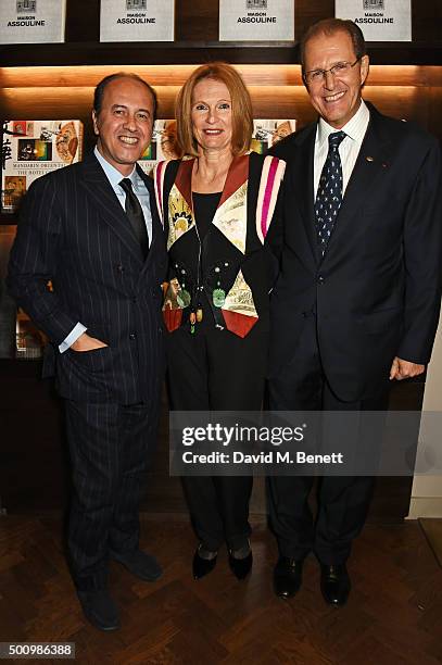 Prosper Assouline, Sylviane Ettedgui and Edouard Ettedgui, Group Chief Executive of Mandarin Oriental Hotel Group, attend a champagne reception to...