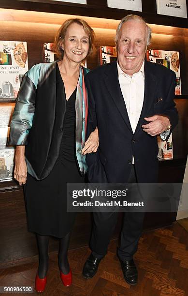 Sandy Molloy and Frederick Forsyth attend a champagne reception to celebrate the launch of "Mandarin Oriental: The Book" by Assouline at Maison...