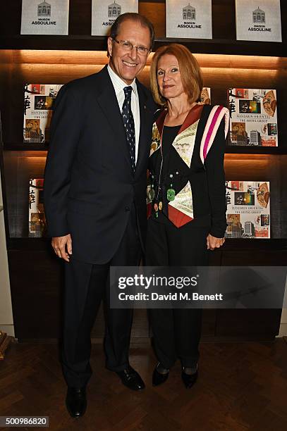 Edouard Ettedgui, Group Chief Executive of Mandarin Oriental Hotel Group, and Sylviane Ettedgui attend a champagne reception to celebrate the launch...