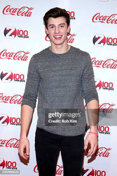 Shawn Mendes attends Z100's Jingle Ball 2015 - Z100 & Coca-Cola All Access Lounge- Backstage at Hammerstein Ballroom on December 11, 2015 in New York...