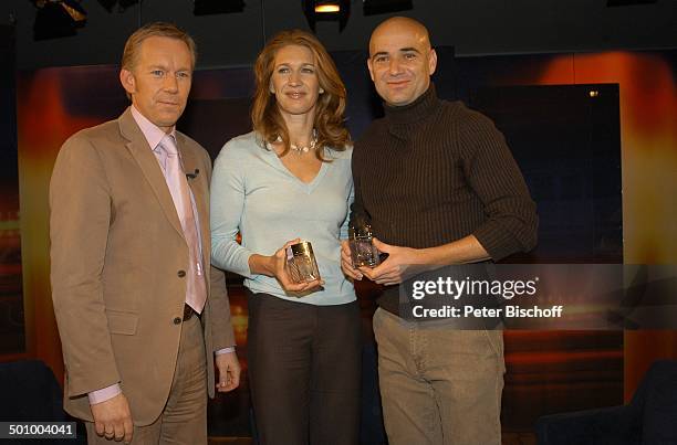 Johannes B. Kerner, Steffi Graf, Ehemann Andre Agassi, ZDF-Talk-Show "J o h a n n e s B . K e r n e r - S h o w", , in Herzogenauchrach, Deutschland,...