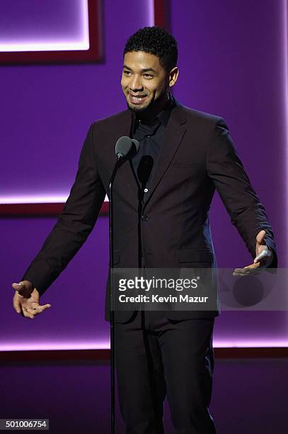 Jussie Smollett speaks onstage during Billboard Women In Music 2015 on Lifetime at Cipriani 42nd Street on December 11, 2015 in New York City.