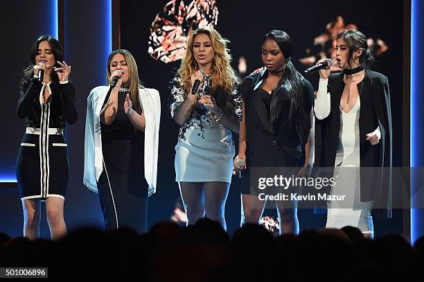 Camila Cabello, Ally Brooke Hernandez, Dinah Jane, Normani Kordei, and Lauren Jauregui of Fifth Harmony perform onstage during Billboard's 10th...