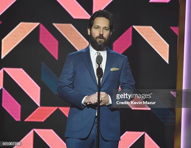 Paul Rudd speaks at Billboard Women In Music 2015 on Lifetime at Cipriani 42nd Street on December 11, 2015 in New York City.