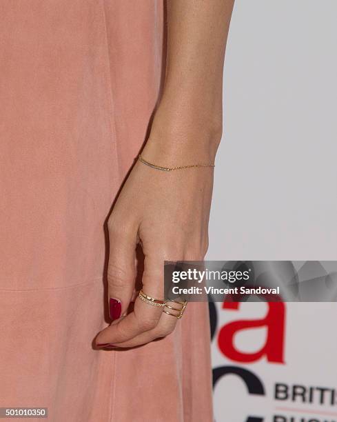 Fashion journalist Louise Roe, bracelet and ring detail, attends the BABC LA 56th Annual Christmas Luncheon at Fairmont Miramar Hotel on December 11,...