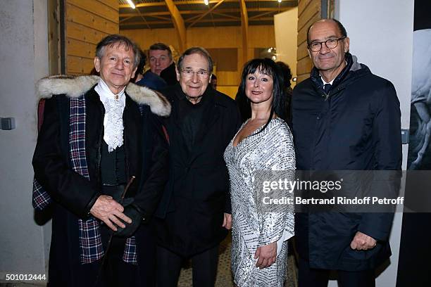 Mario Luraschi, Actor Robert Hossein, Artist of the Show and Politician Eric Woerth attend the "Mario Luraschi's Espace Cavalcade" : Opening Night at...