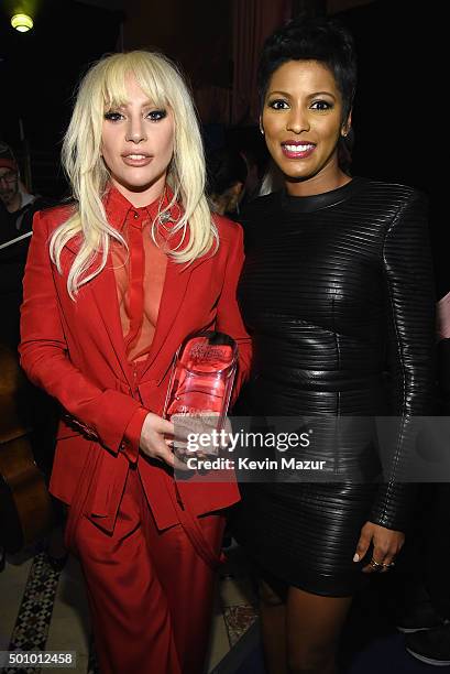 Lady Gaga and Tamron Hall attend Billboard Women In Music 2015 on Lifetime at Cipriani 42nd Street on December 11, 2015 in New York City.