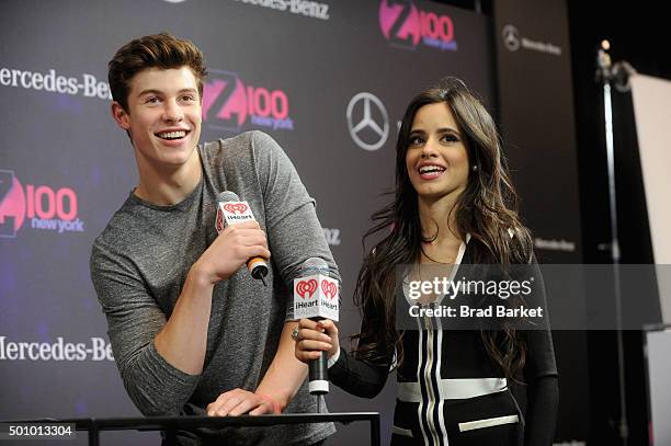 Musicians Shawn Mendes Camila Cabello of Fifth Harmony attend Z100's Jingle Ball 2015 at Madison Square Garden on December 11, 2015 in New York City.