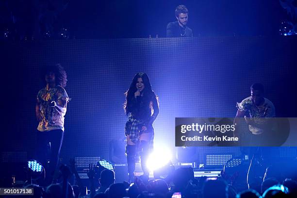 Selena Gomez performs onstage with Zedd during Z100's iHeartRadio Jingle Ball 2015 at Madison Square Garden on December 11, 2015 in New York City.