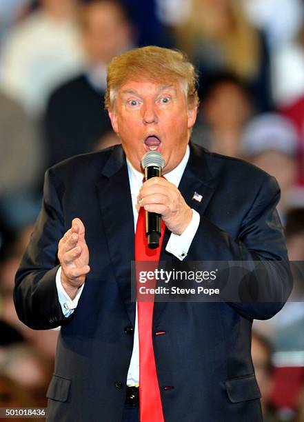 Republican Presidential Candidate Donald Trump speaks at a Town Hall style campaign rally at the Varied Industries Building at Iowa State Fair...