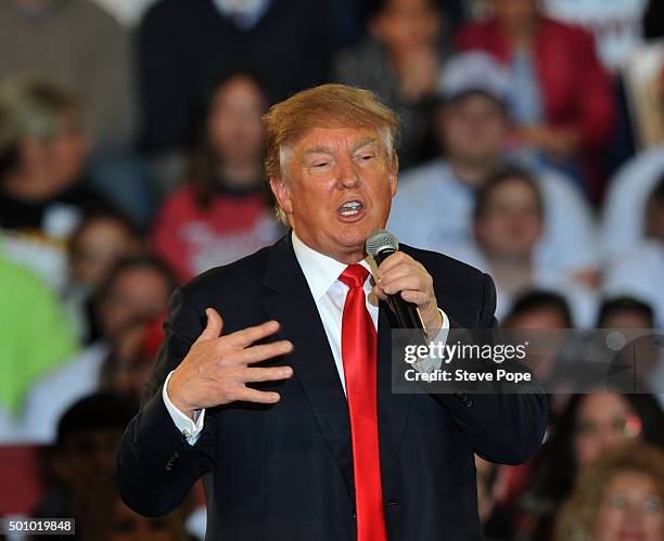 Republican Presidential Candidate Donald Trump speaks at a town hall style campaign rally at the Varied Industries Building at Iowa State Fair...