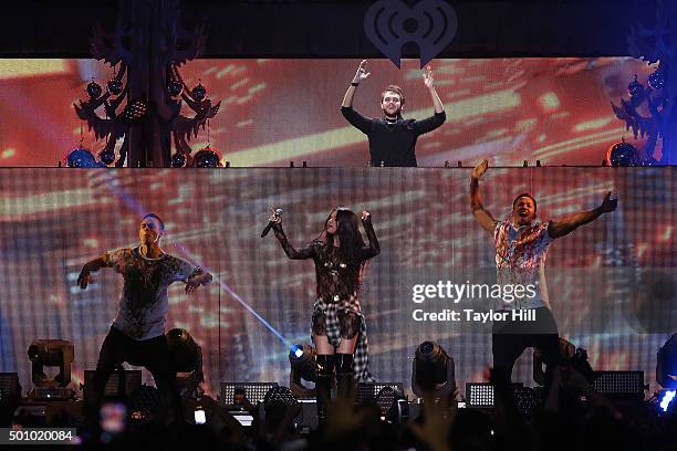 Zedd and Selena Gomez perform during the 2015 Z100 Jingle Ball at Madison Square Garden on December 11, 2015 in New York City.