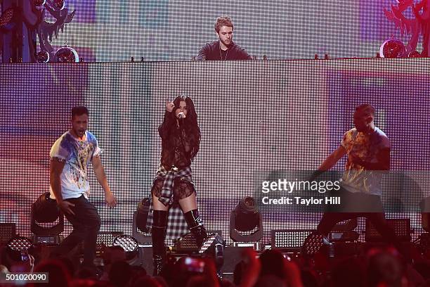Zedd and Selena Gomez perform during the 2015 Z100 Jingle Ball at Madison Square Garden on December 11, 2015 in New York City.