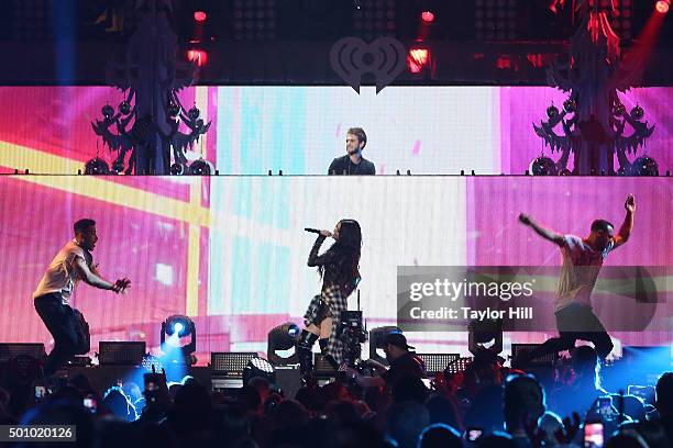 Zedd and Selena Gomez perform during the 2015 Z100 Jingle Ball at Madison Square Garden on December 11, 2015 in New York City.