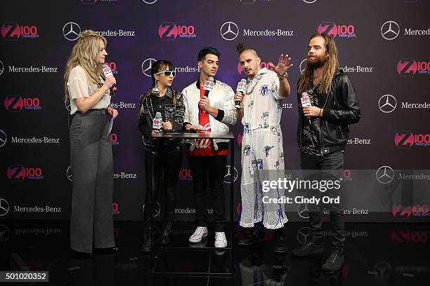 Bethany Watson, JinJoo Lee, Joe Jonas, Cole Whittle and Jack Lawless attend Z100's Jingle Ball 2015 - Z100 & Coca-Cola All Access Lounge- Backstage...