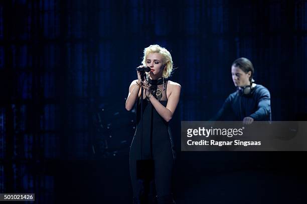 Norwegian DJ Kygo feat. Maty Noyes perform during Nobel Peace Prize concert at Telenor Arena on December 11, 2015 in Oslo, Norway.