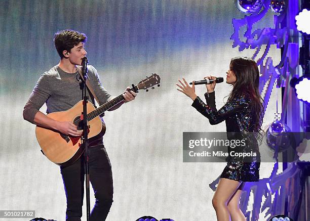 Musicians Shawn Mendes and Camila Cabello of Fifth Harmony perform onstage during Z100's Jingle Ball 2015 at Madison Square Garden on December 11,...