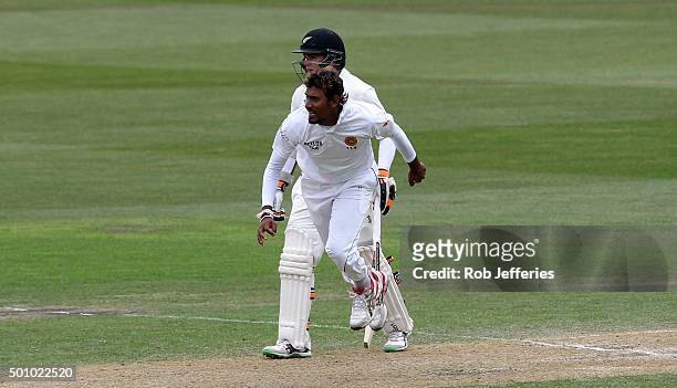 Suranga Lakmal of Sri Lanka bowls during day three of the First Test match between New Zealand and Sri Lanka at University Oval on December 12, 2015...