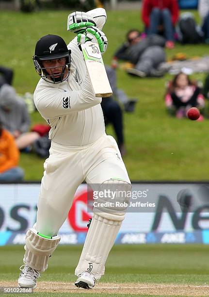 Martin Guptill of New Zealand bats during day three of the First Test match between New Zealand and Sri Lanka at University Oval on December 12, 2015...