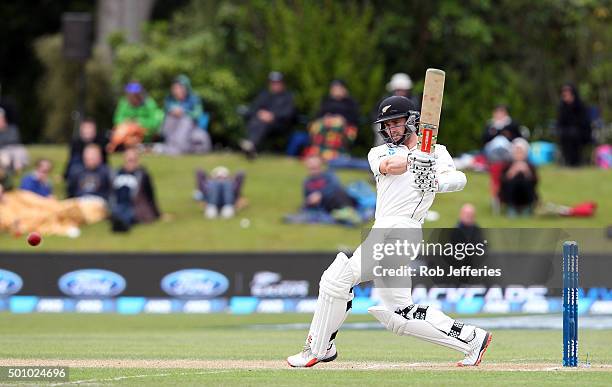 Kane Williamson of New Zealand bats during day three of the First Test match between New Zealand and Sri Lanka at University Oval on December 12,...