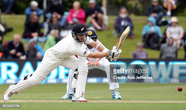 Kane Williamson of New Zealand bats during day three of the First Test match between New Zealand and Sri Lanka at University Oval on December 12,...
