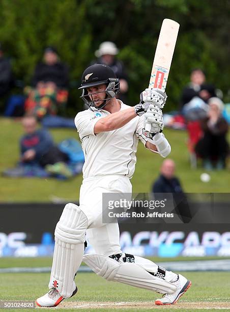 Kane Williamson of New Zealand bats during day three of the First Test match between New Zealand and Sri Lanka at University Oval on December 12,...