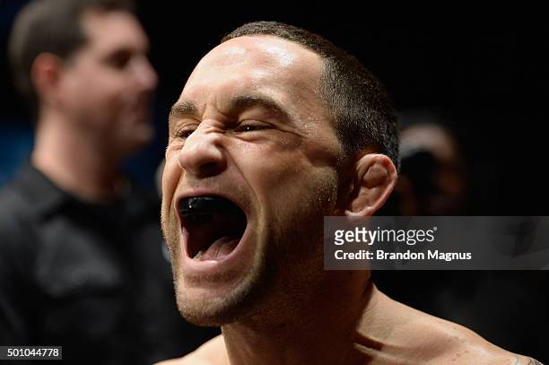 Frankie Edgar prepares to face Chad Mendes in their featherweight bout during the TUF Finale event inside The Chelsea at The Cosmopolitan of Las...