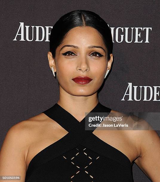 Actress Freida Pinto attends attend the grand opening of the Audemars Piguet Rodeo Drive Boutique on December 9, 2015 in Beverly Hills, California.