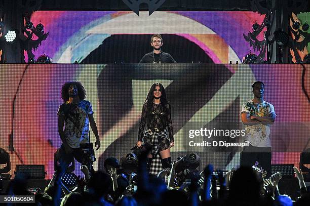 Zedd and Selena Gomez perform onstage during Z100's iHeartRadio Jingle Ball 2015 at Madison Square Garden on December 11, 2015 in New York City.