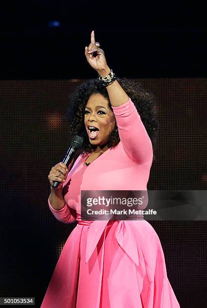 Oprah Winfrey on stage during her An Evening With Oprah tour on December 12, 2015 in Sydney, Australia.