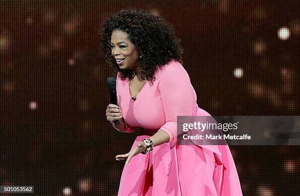 Oprah Winfrey on stage during her An Evening With Oprah tour on December 12, 2015 in Sydney, Australia.