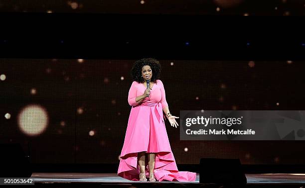 Oprah Winfrey on stage during her An Evening With Oprah tour on December 12, 2015 in Sydney, Australia.